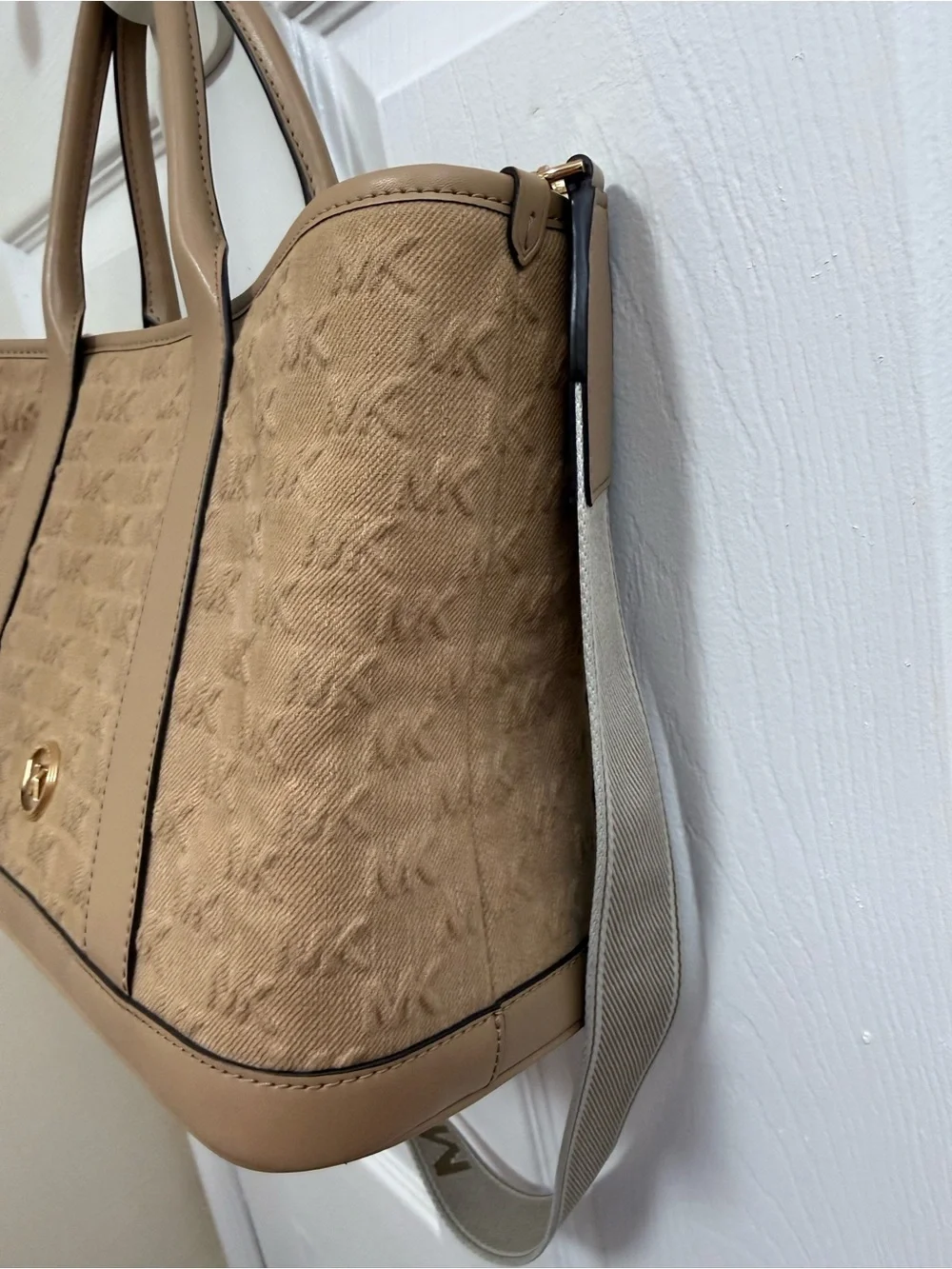 Michael Kors Luisa Logo Medium Satchel in Tan